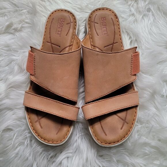 Born Oceana Sandals Women’s 9M Tan Leather Comfortcore Minimalist Slides - Picture 2 of 4
